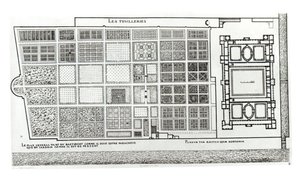 Plan över Tuileriernas palats och trädgård i Paris på 1500-talet, utgiven av A. Levy, 1800-talet